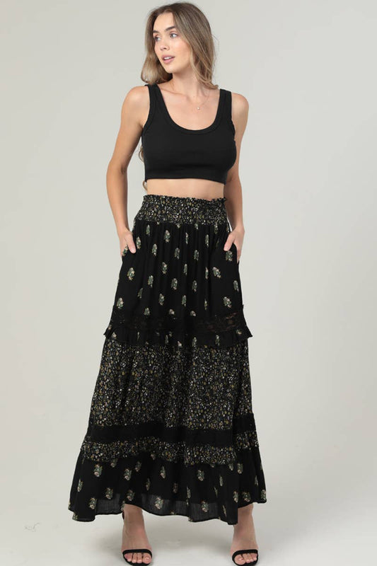 Lace Trim Maxi Skirt with Pockets