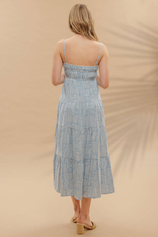 Abstract Print Empire Waist Midi Dress