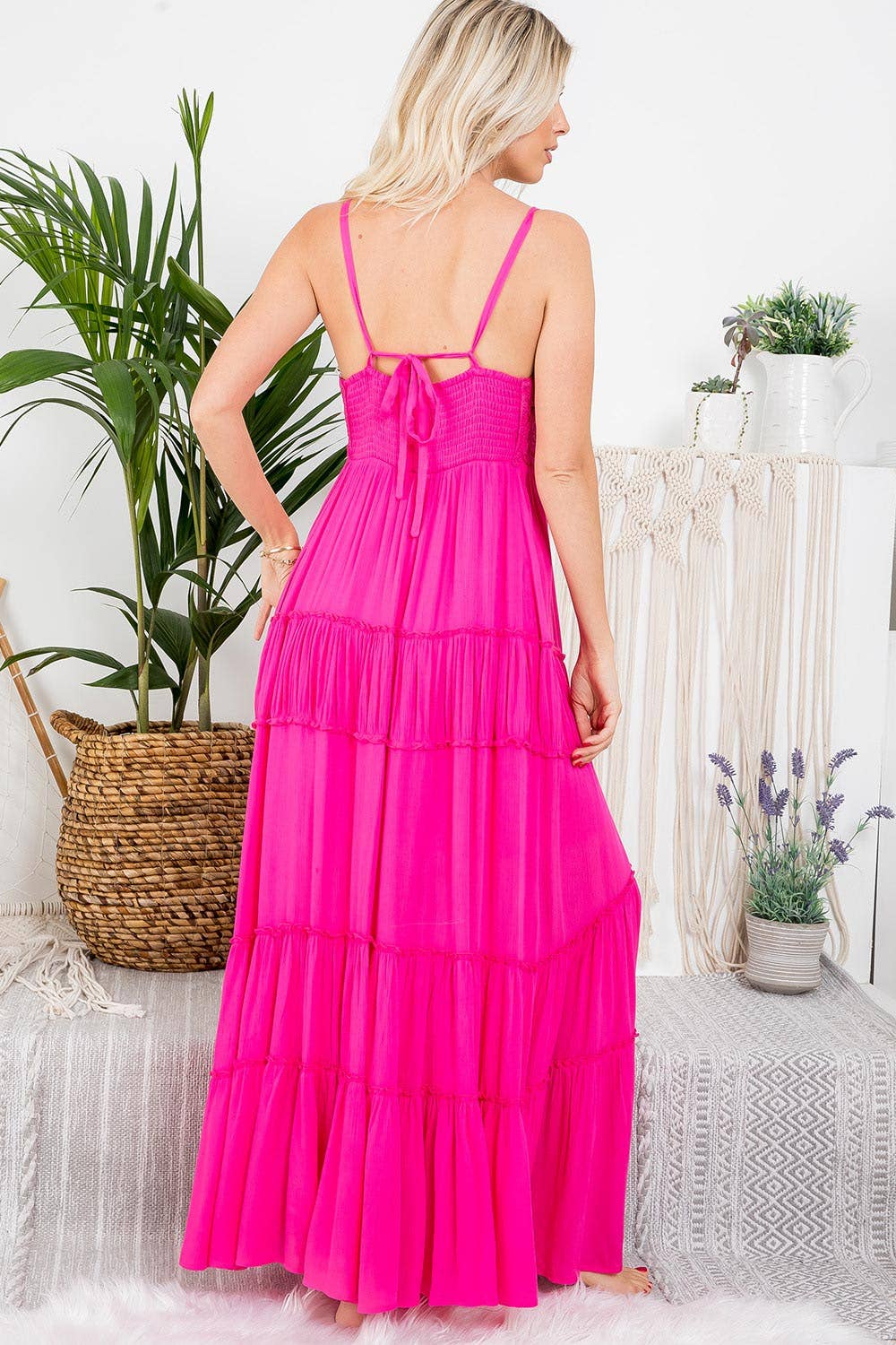 Pink Crochet Details Maxi Dress.