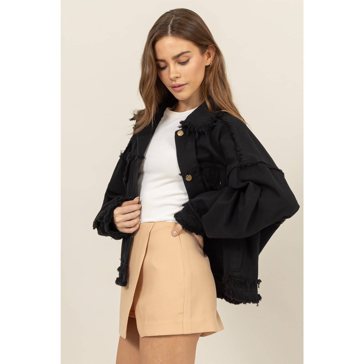 Oversized Frayed Denim Jacket