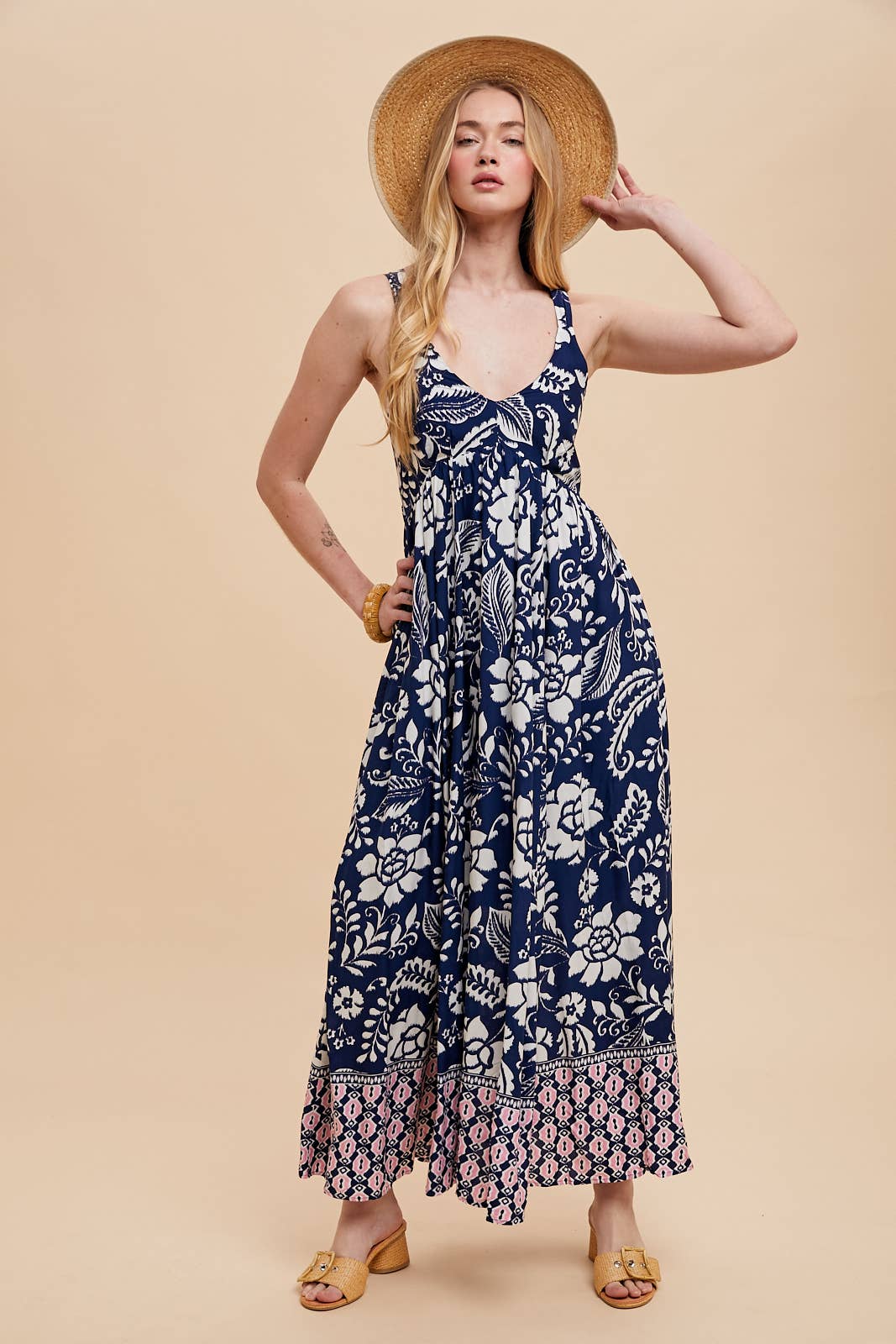 Indigo Border Print Maxi Dress