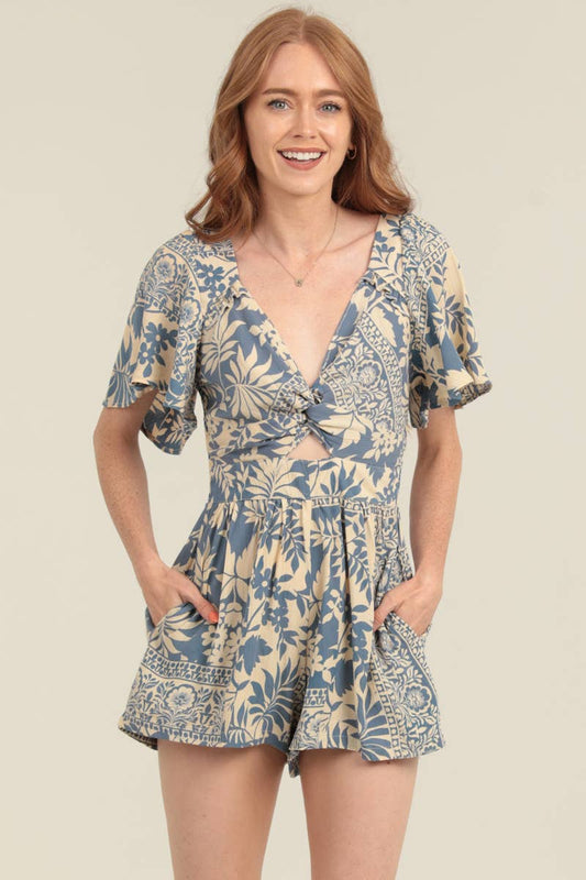 V Neck Twist Front Romper