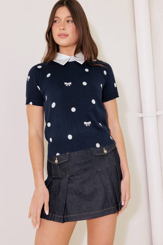 Bow Print Knit Top