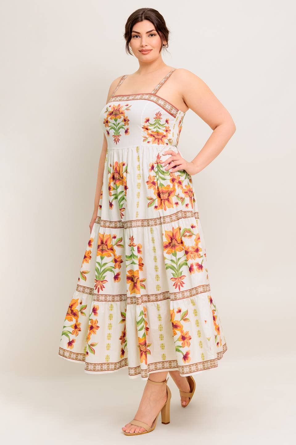 Floral Print Tiered Midi Dress