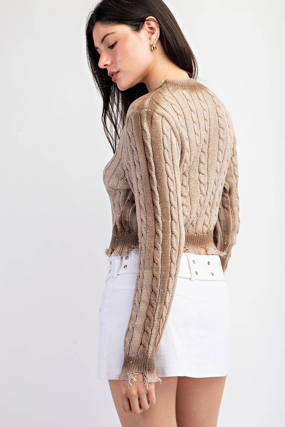 Tow Tone Distressed Sweater Top