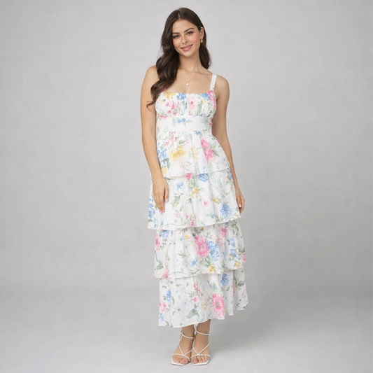 Floral Ruffled Tired Midi Dress