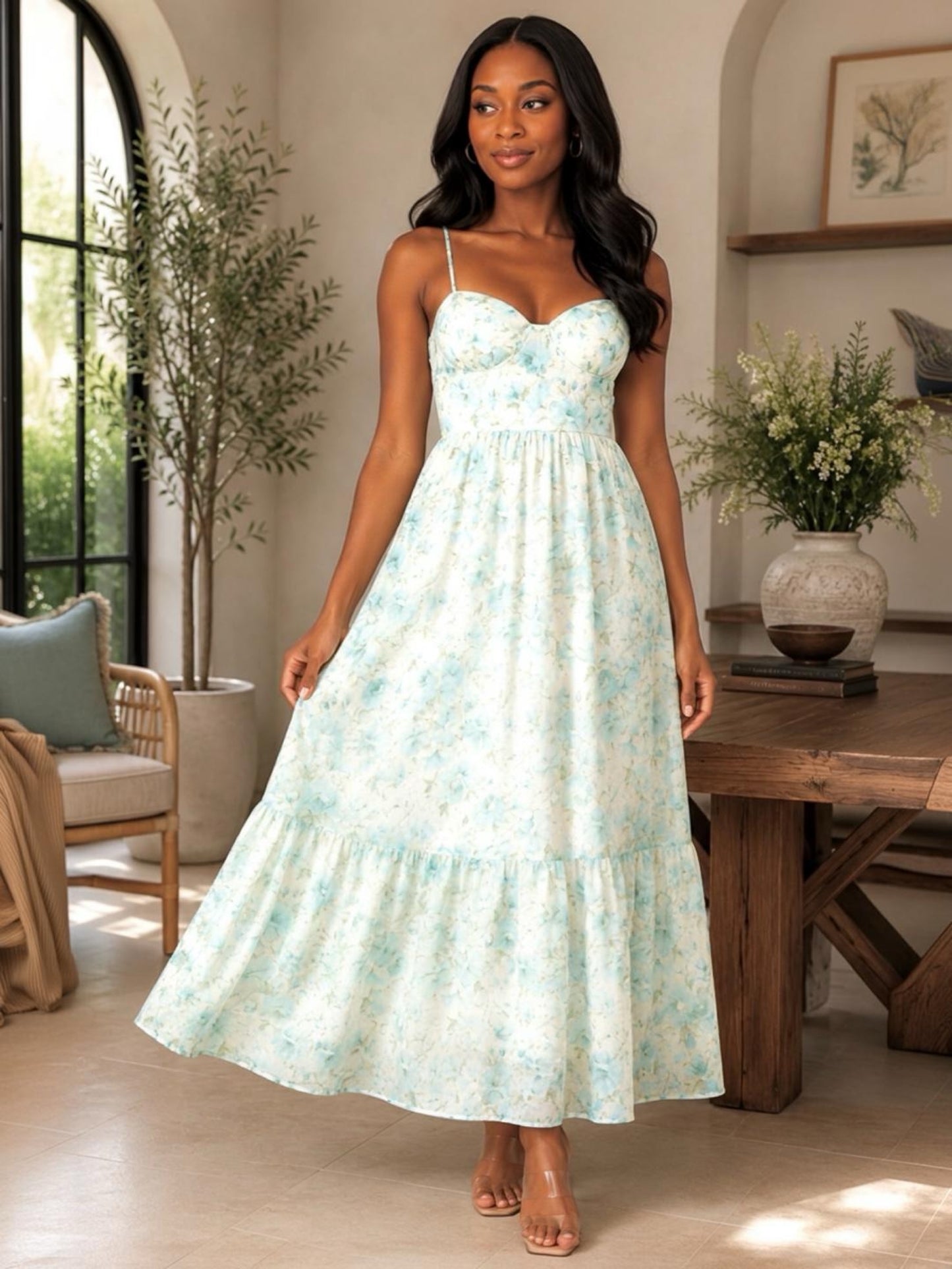 Floral Mint Midi Corset Dress