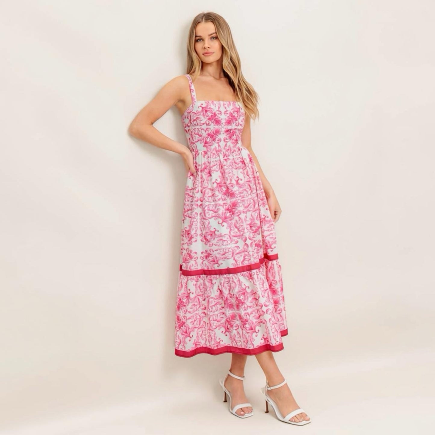 Pink Garden Midi Dress