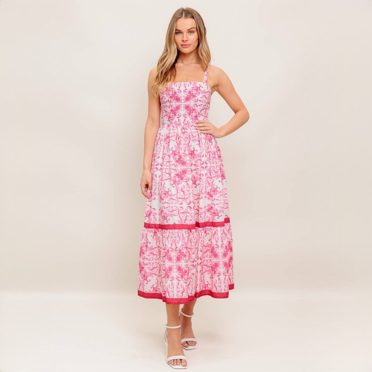 Pink Garden Midi Dress