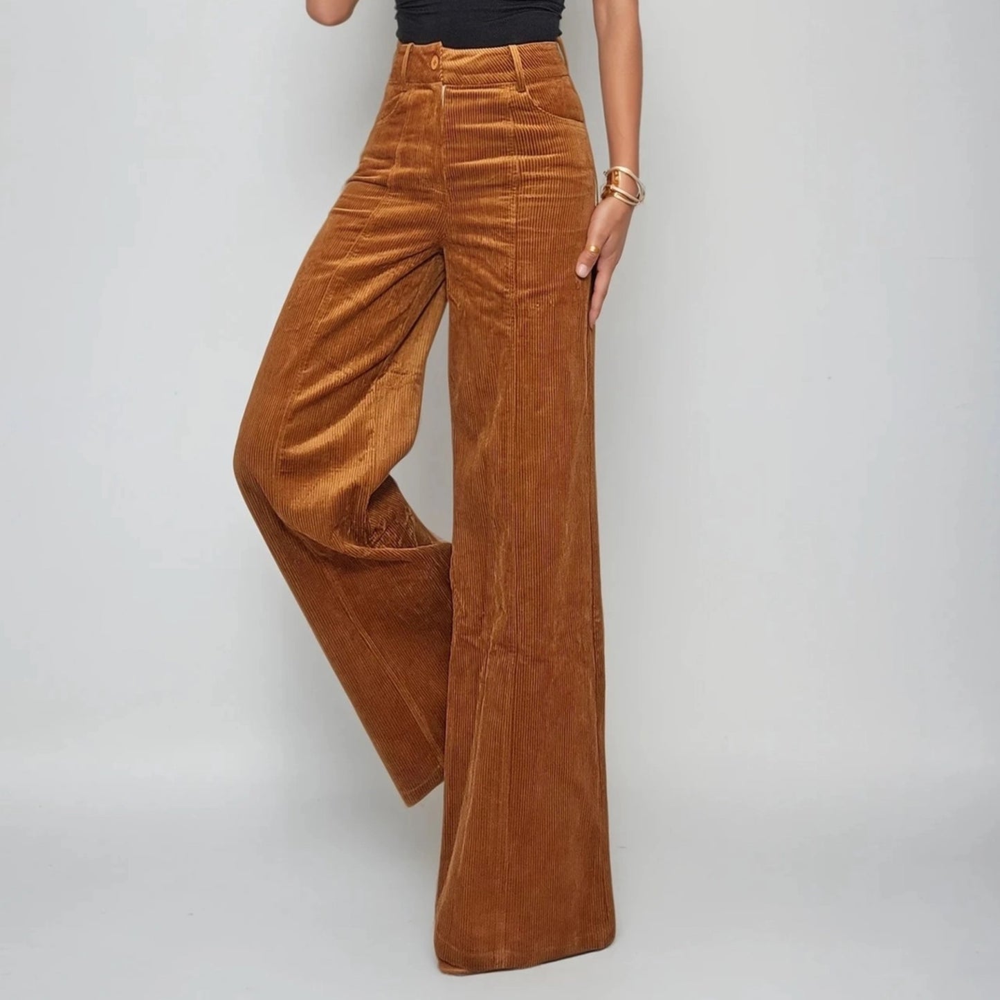 Brown Corduroy Wide Leg Pants