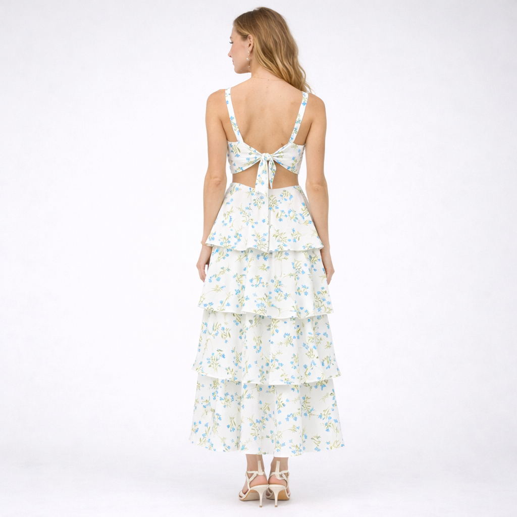 Tie Back Floral Tired Maxi Sundress