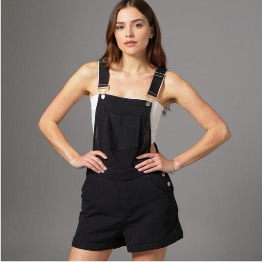 Double Gauze Front Pocket Overall Romper