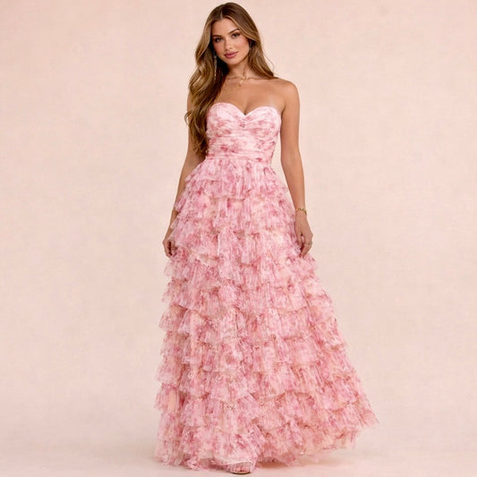 Strapless Ruffle Maxi Dress