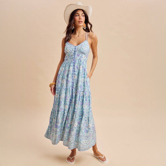 Salt water Bloom Button Front Maxi Dress