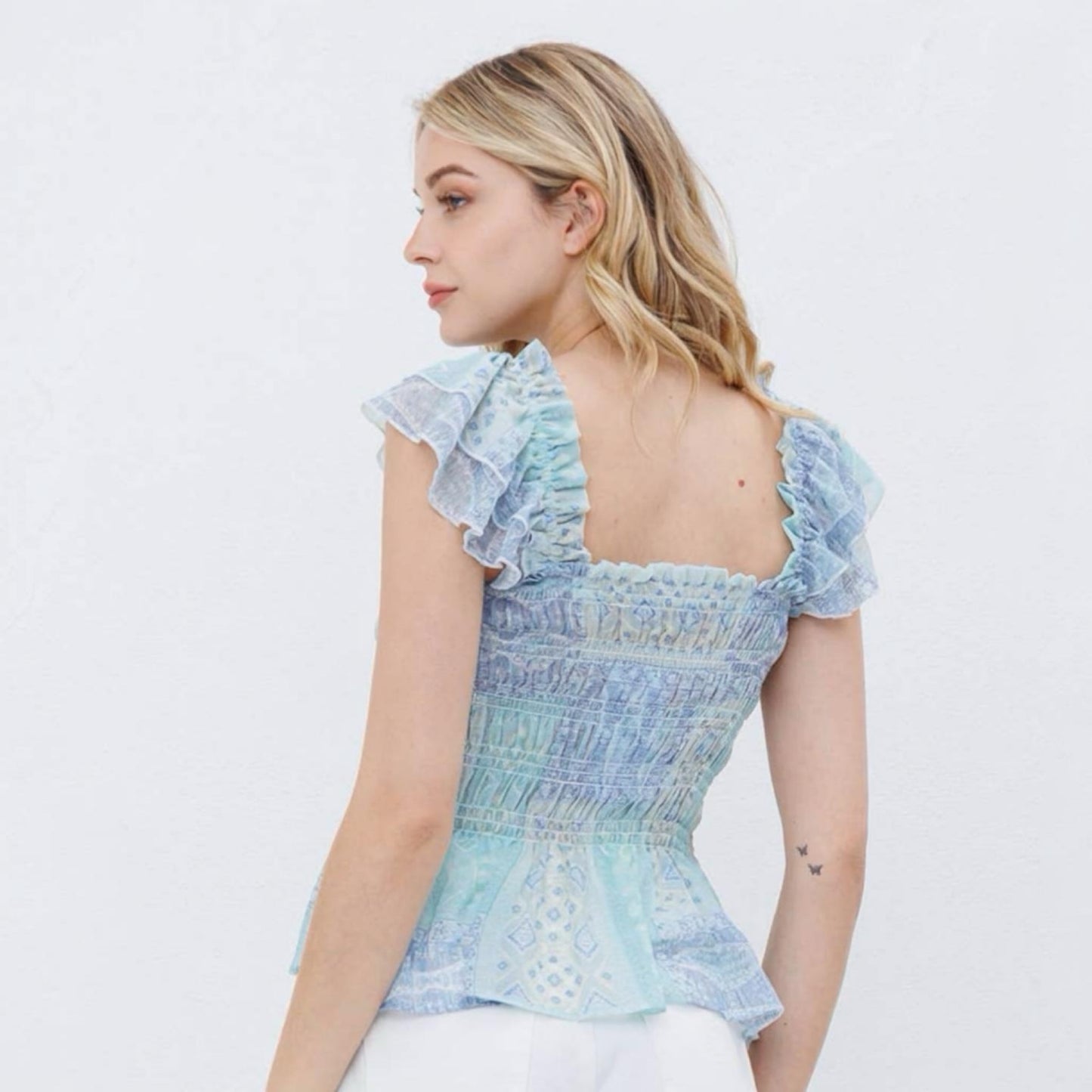 Sky Breeze Smocked Peplum Top