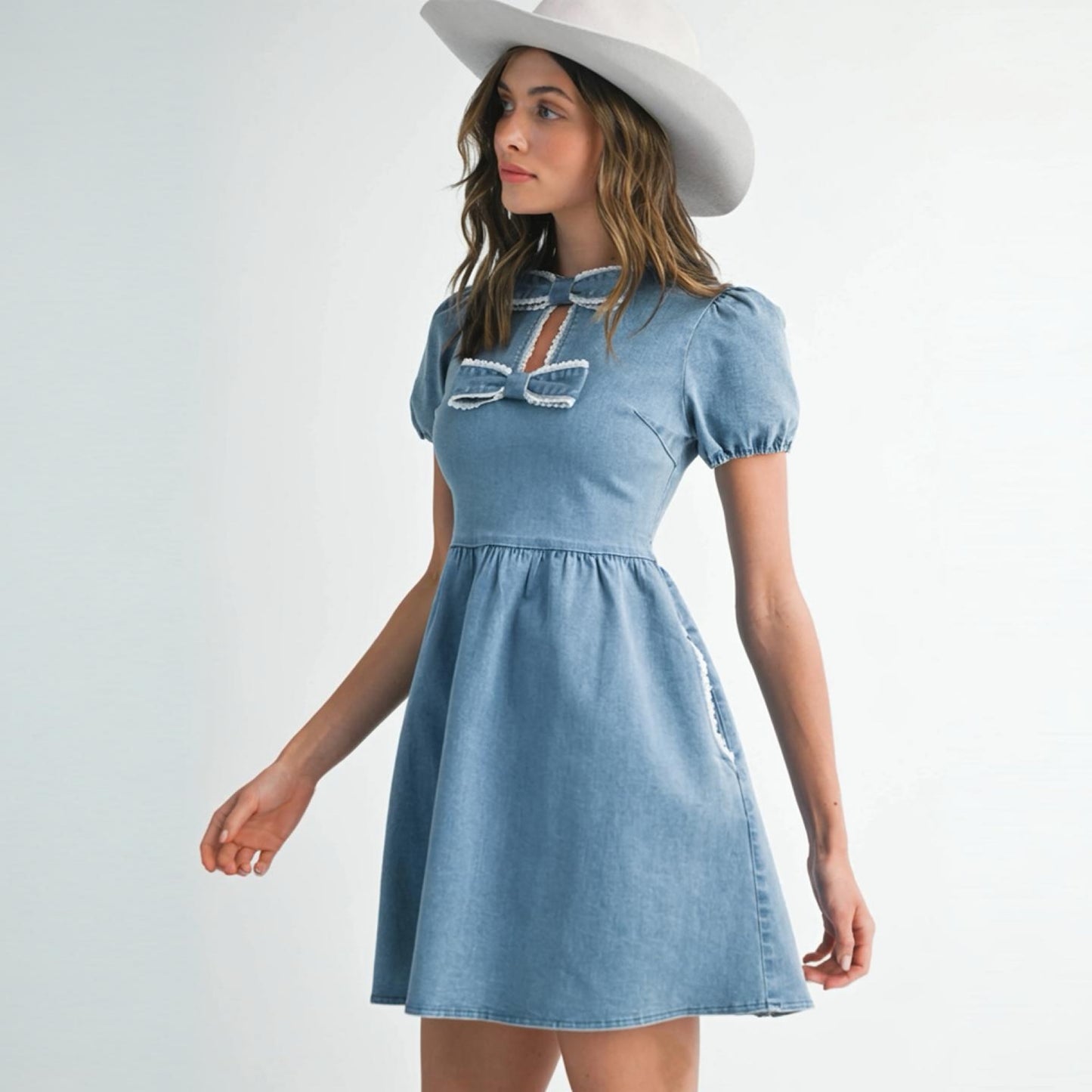Denim Darling Bow Detail Mini Dress