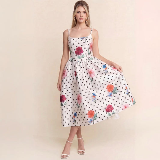 Elegant Multi-Print Taffeta Midi Dress