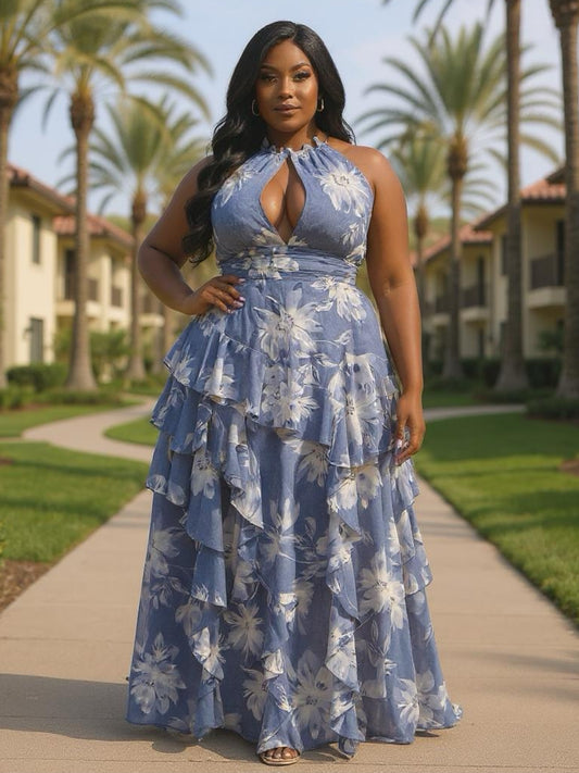 Ruffled Halter Neck Maxi Dress