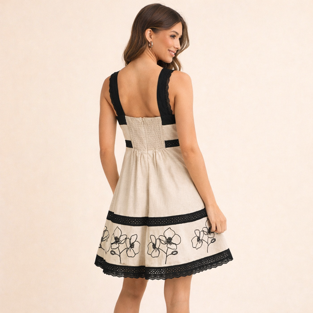 Lace and Embroidery Babydoll Linen Dress