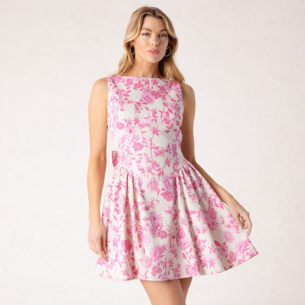 Blush Garden Bow-Back Mini Dress
