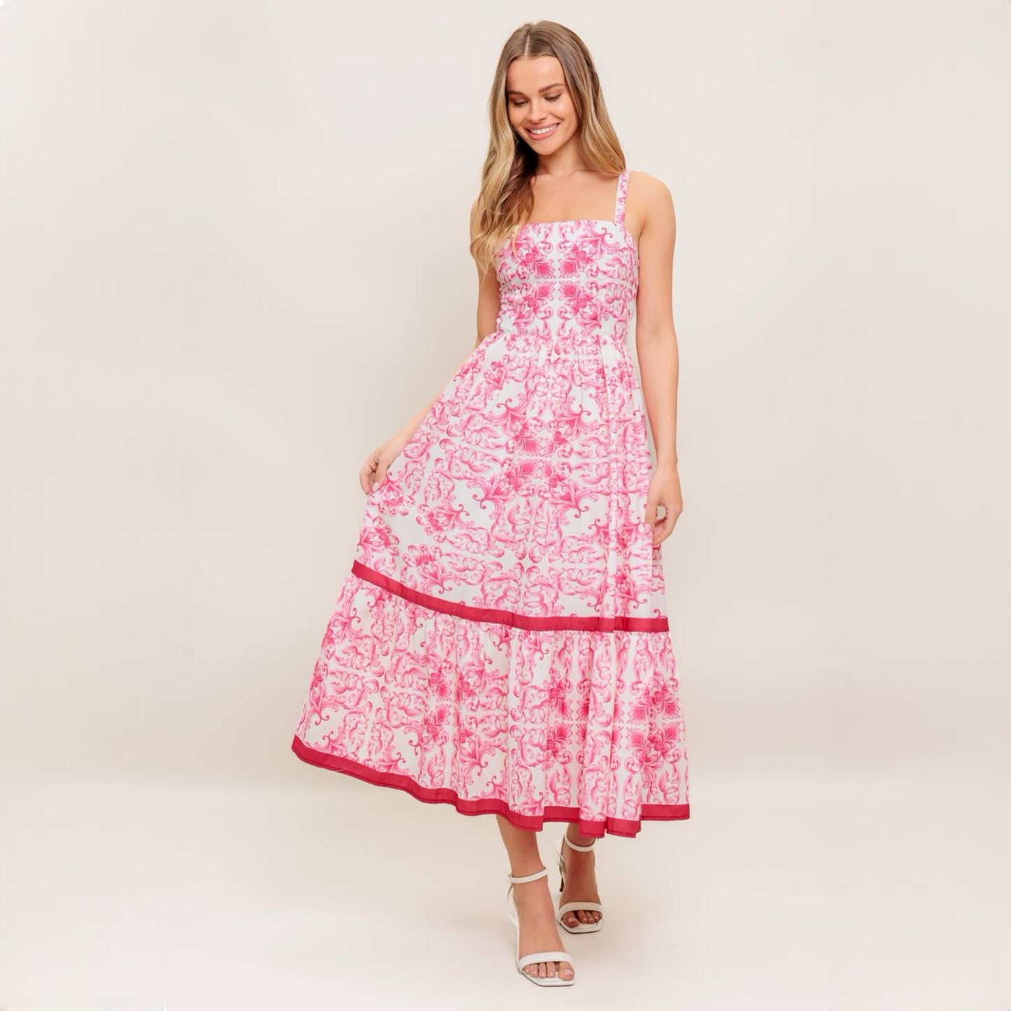 Pink Garden Midi Dress