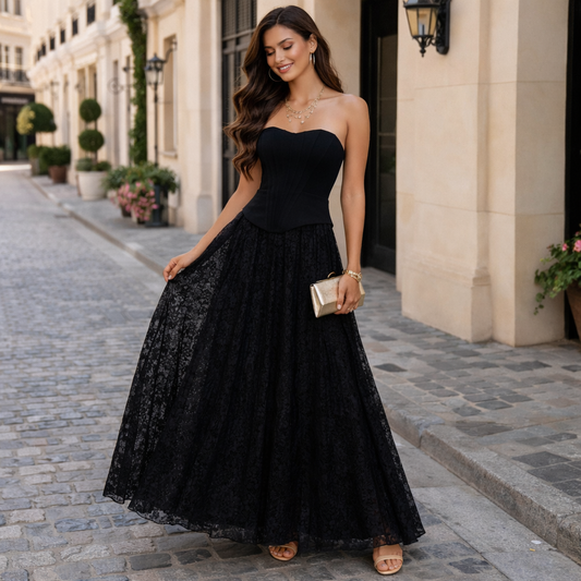 Midnight Romance Corset Lace Maxi Dress