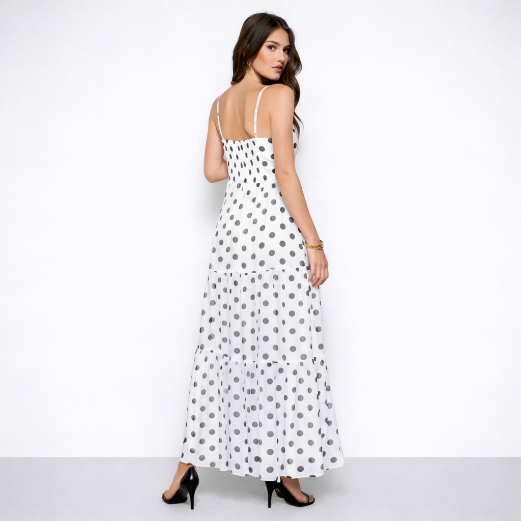 Gold Accent Polka Dot Maxi Dress
