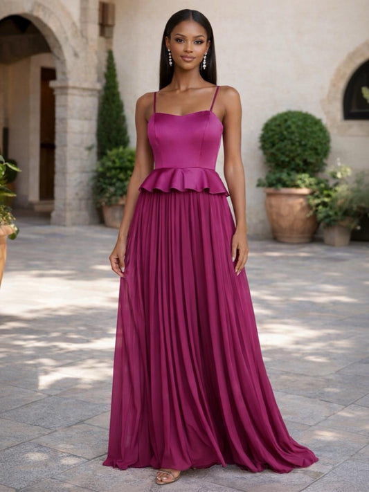 Elegant Satin Chiffon Peplum Maxi Dress