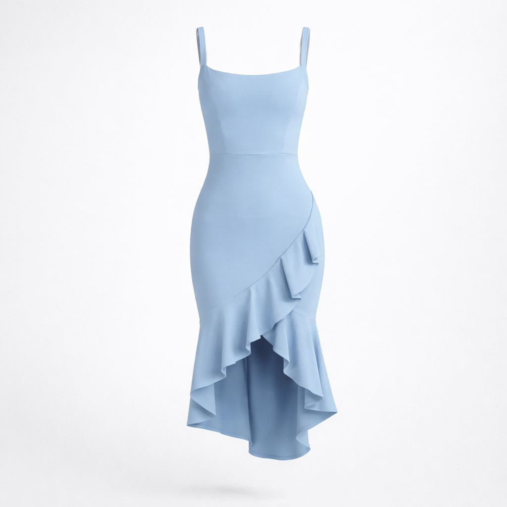 Soft Blue Ruffle Midi Dress