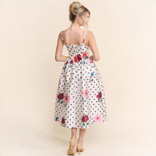Elegant Multi-Print Taffeta Midi Dress