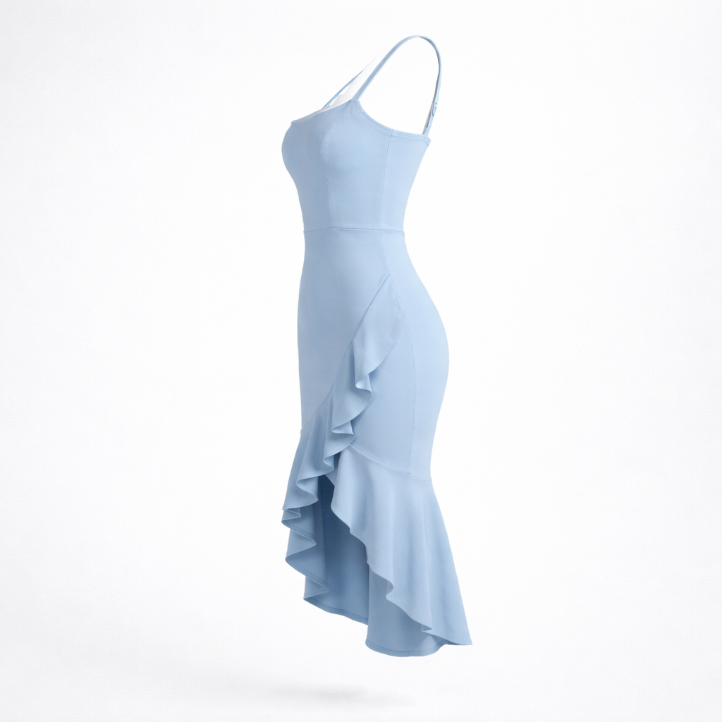 Soft Blue Ruffle Midi Dress