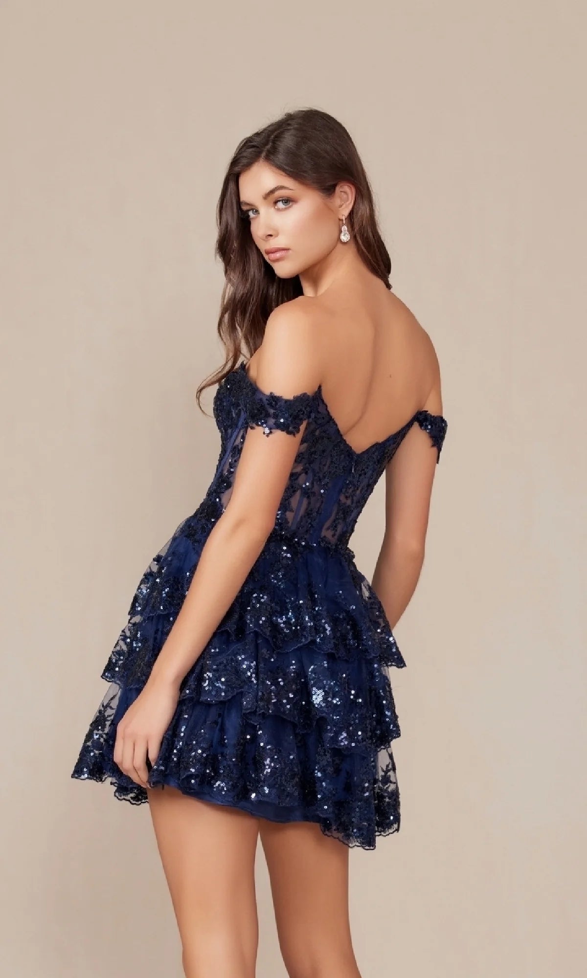 Navy Sweetheart Tiered Mini Gown