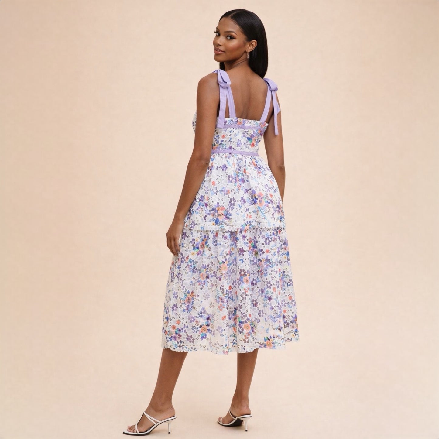 Lavender Garden Crochet Lace Midi Dress