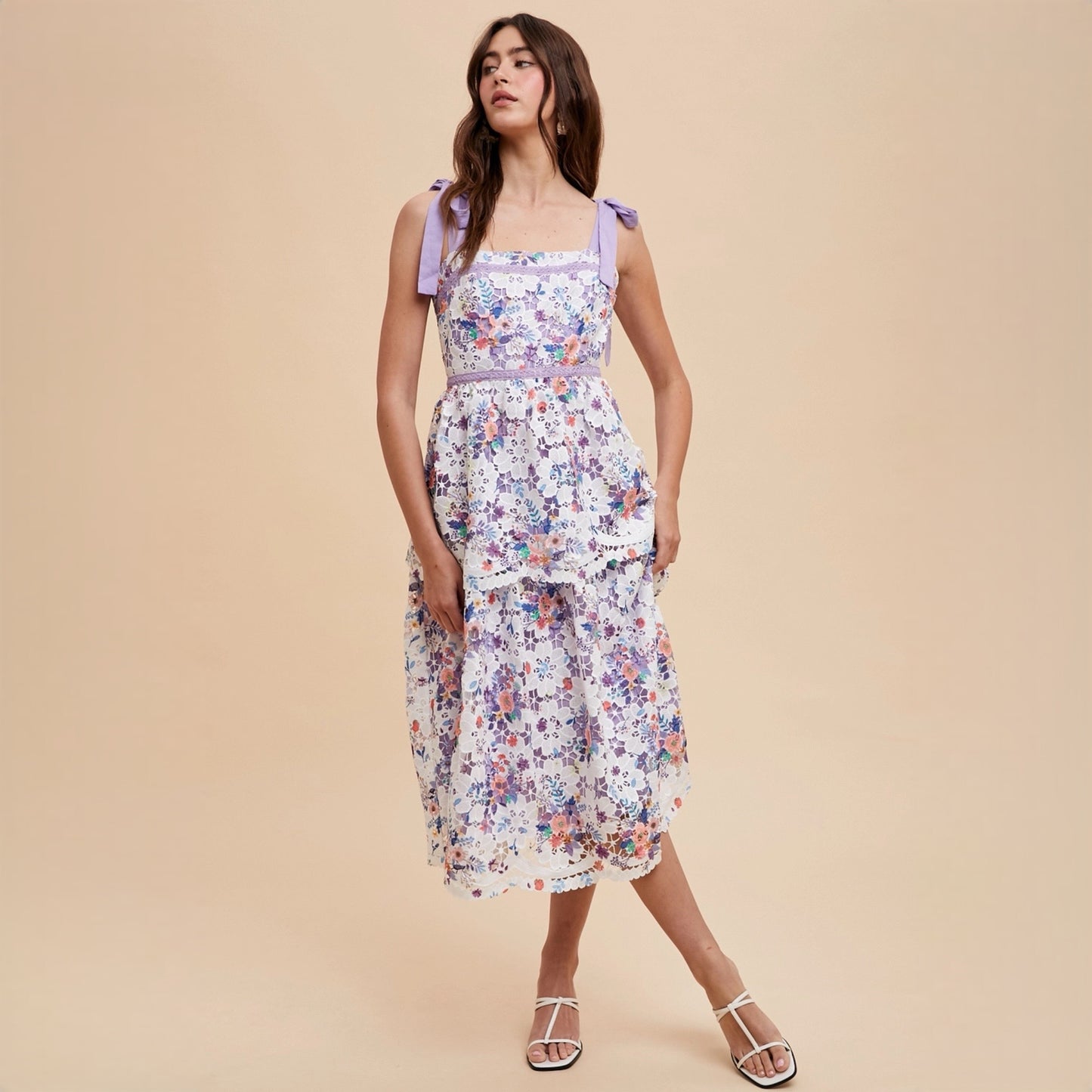 Lavender Garden Crochet Lace Midi Dress