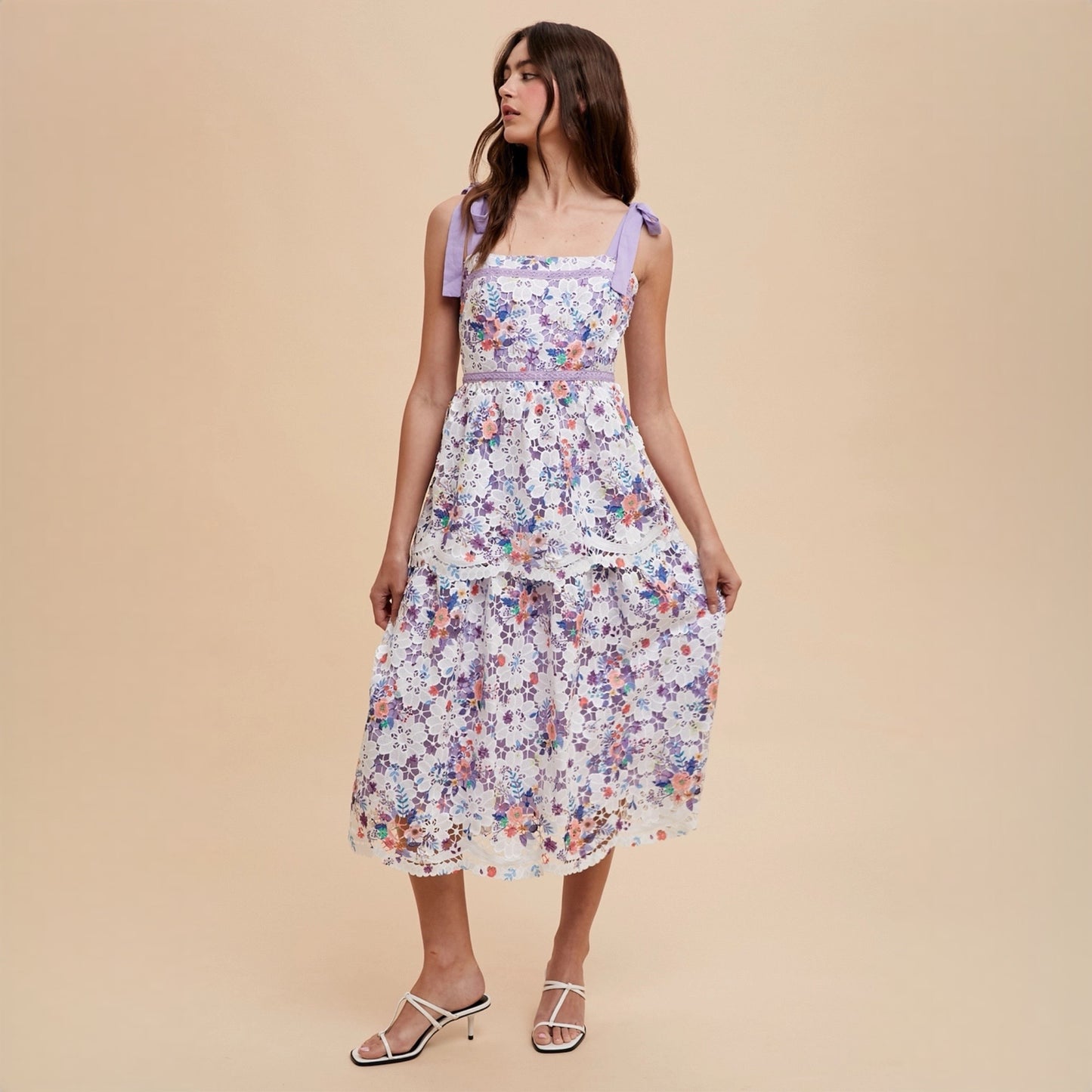 Lavender Garden Crochet Lace Midi Dress