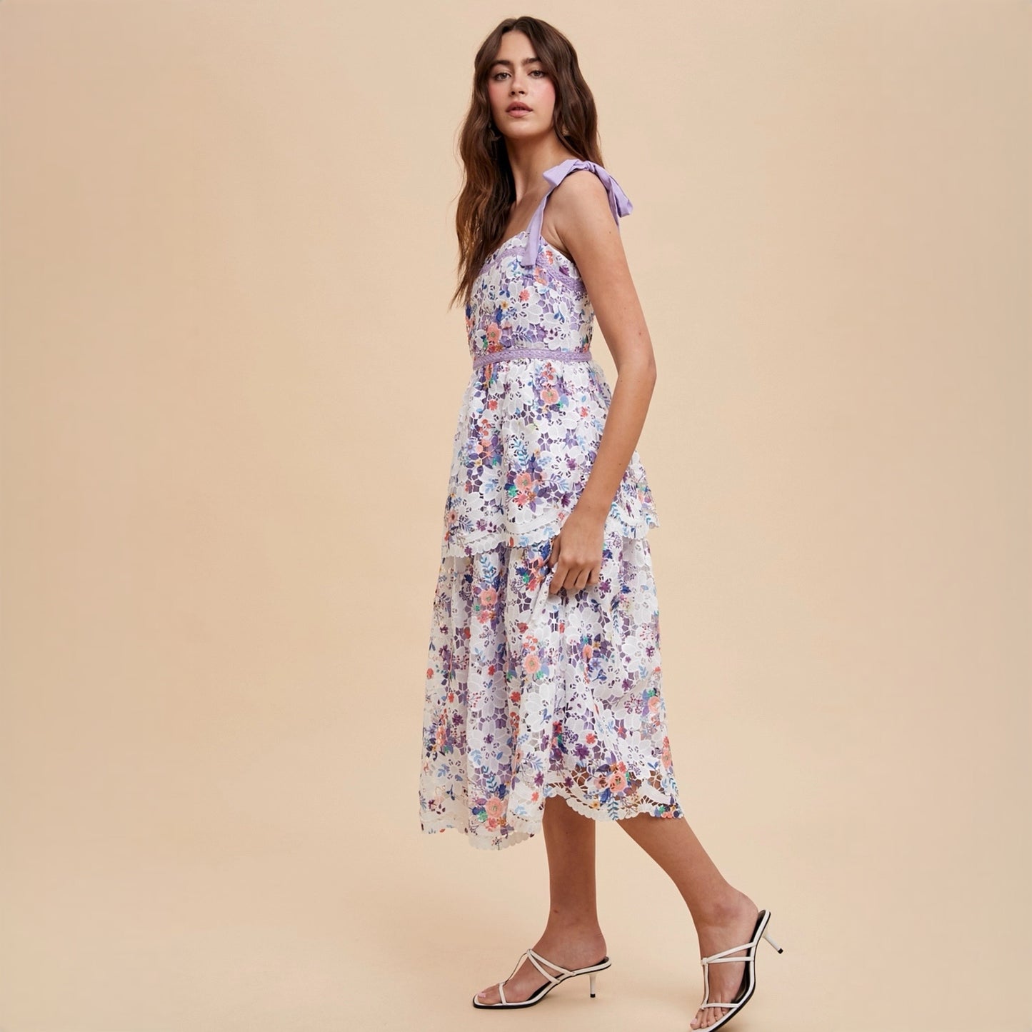 Lavender Garden Crochet Lace Midi Dress