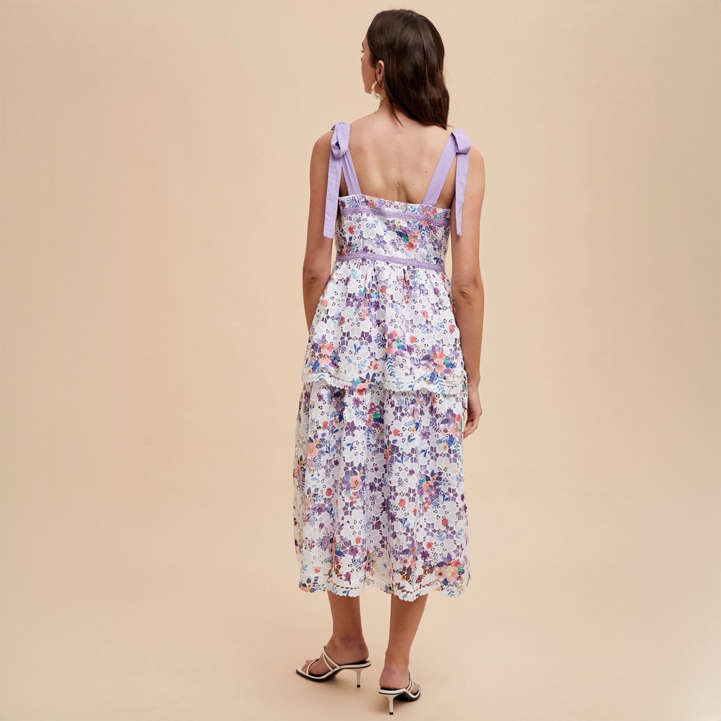 Lavender Garden Crochet Lace Midi Dress