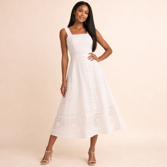 Ivory Grace Embroidered Midi Dress