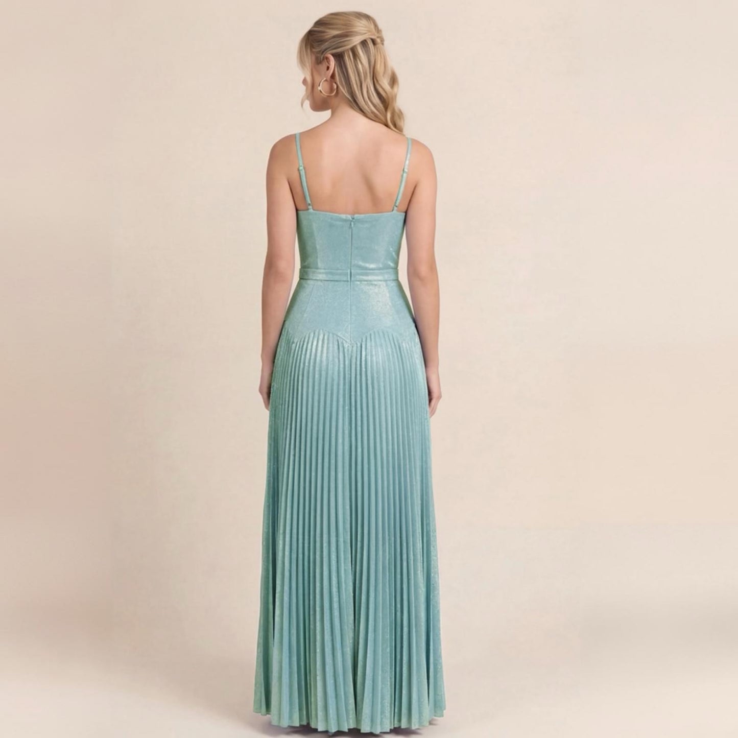 Shimmering Mint Pleated Maxi Dress