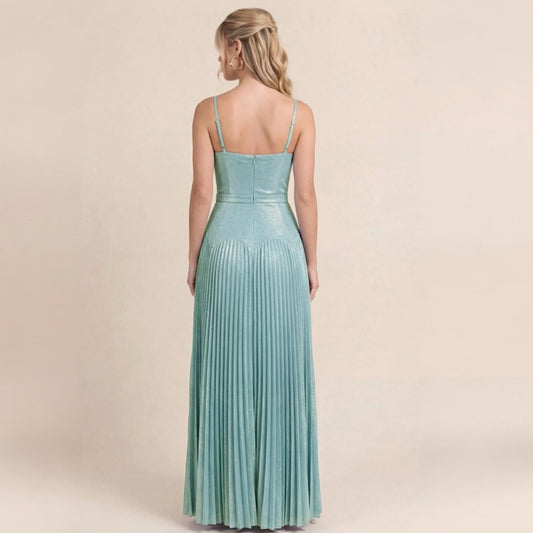 Shimmering Mint Pleated Maxi Dress