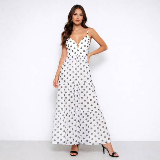 Gold Accent Polka Dot Maxi Dress