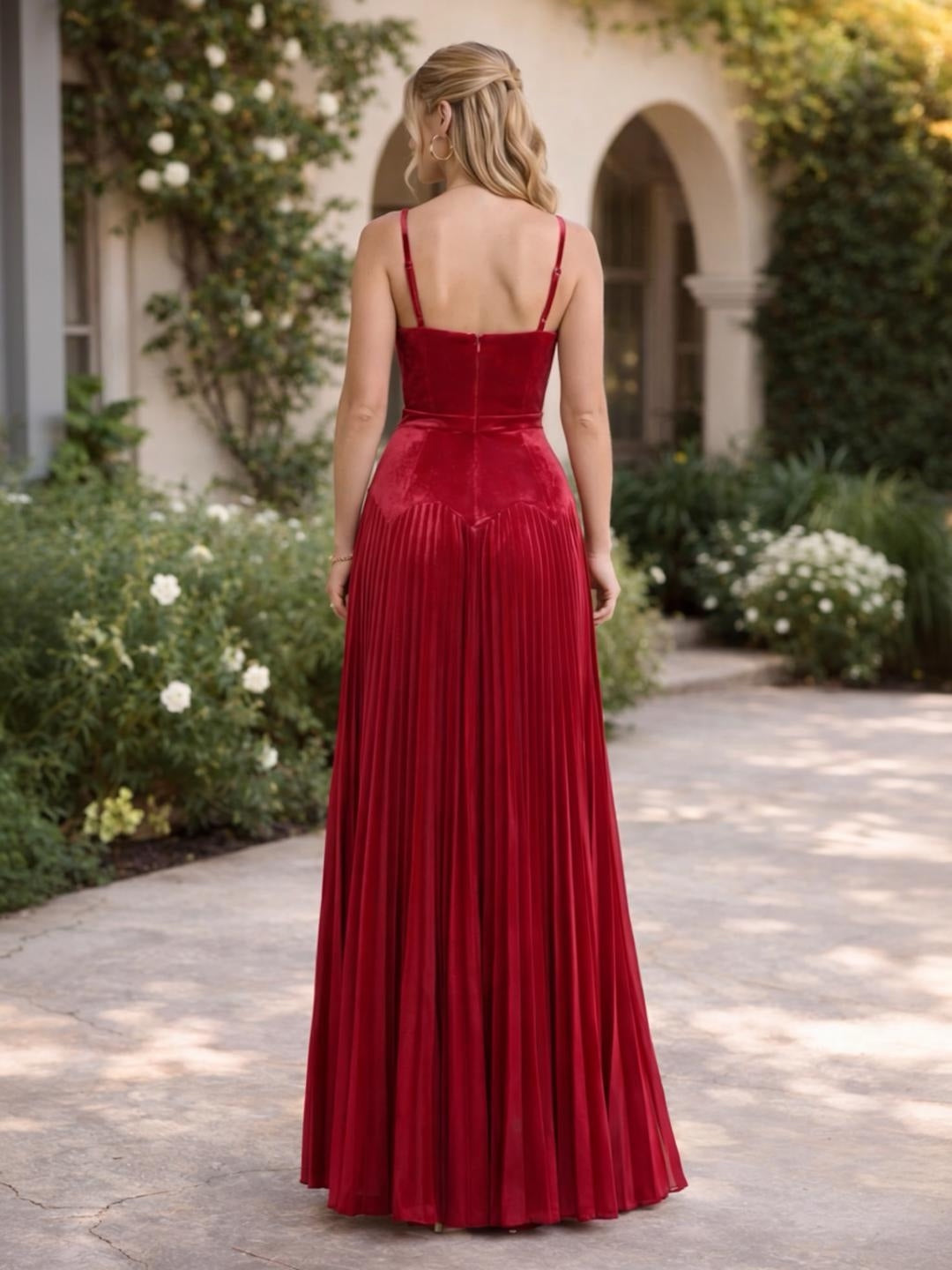 Shimmering Red Pleated Maxi Dress