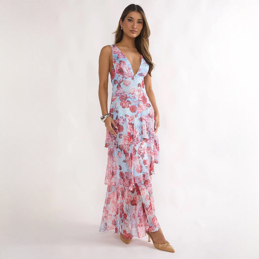 Vacation Backless Floral Maxi Dress
