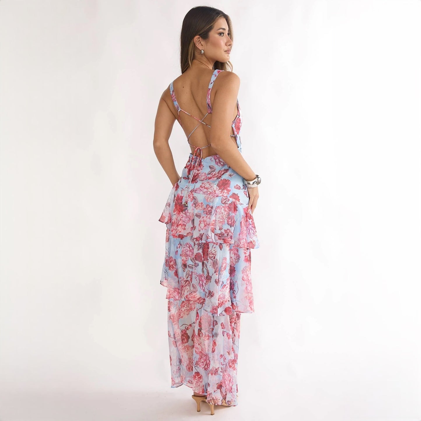 Vacation Backless Floral Maxi Dress