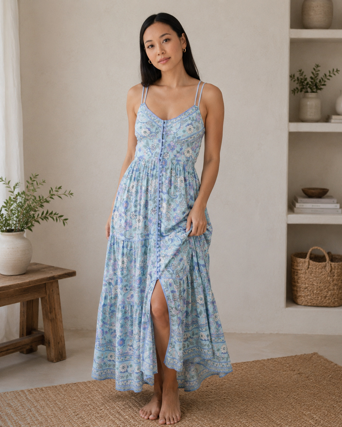 Salt water Bloom Button Front Maxi Dress