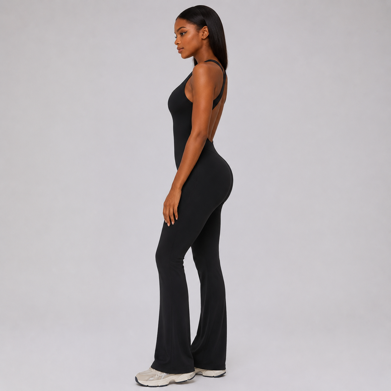 Open-Back Active Jumpsuit – Black