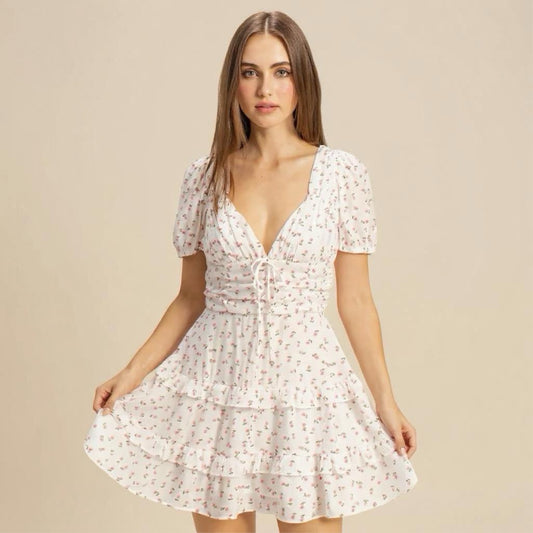 Ditsy Floral Print Tiered Mini Dress