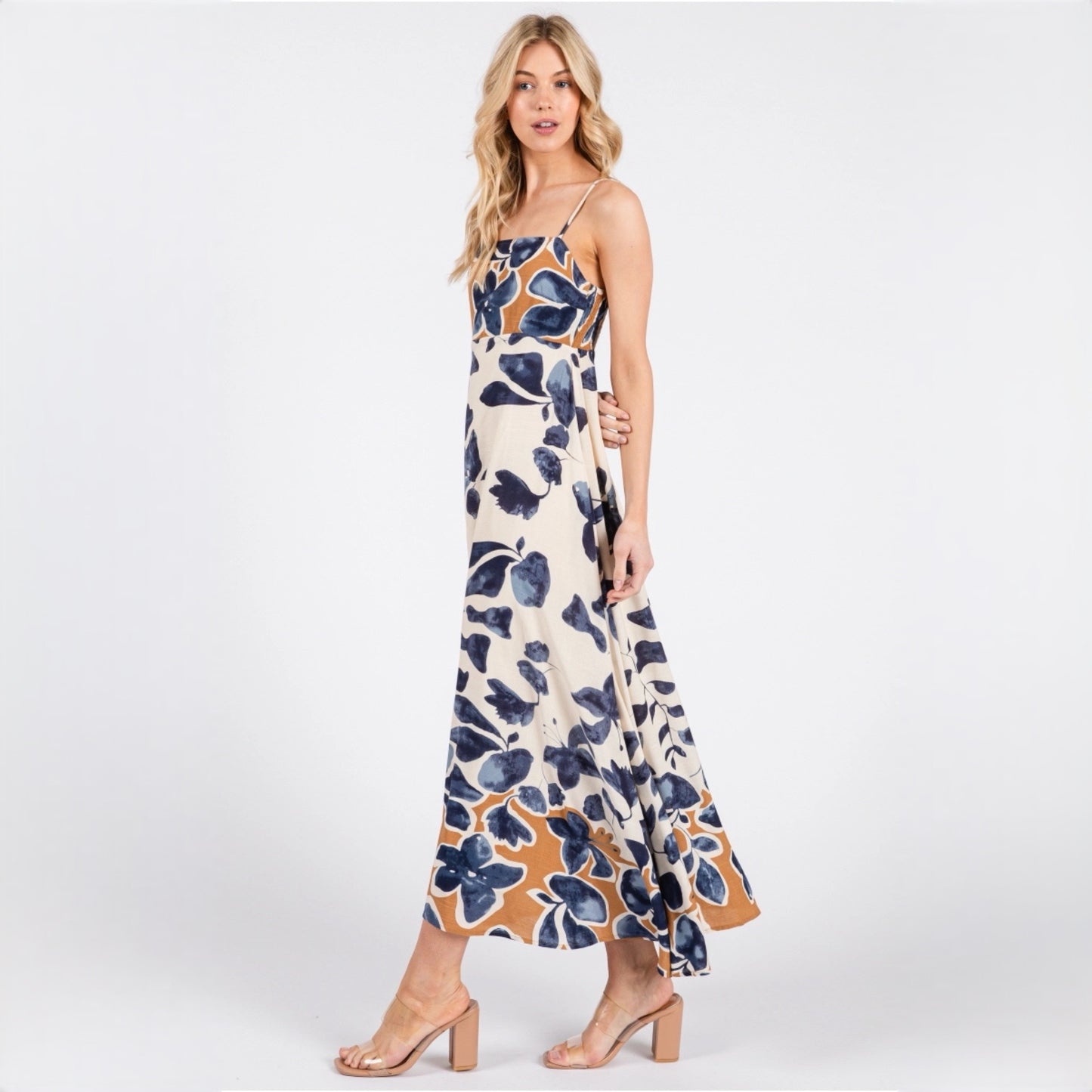 Floral Print Sleeveless Maxi Dress