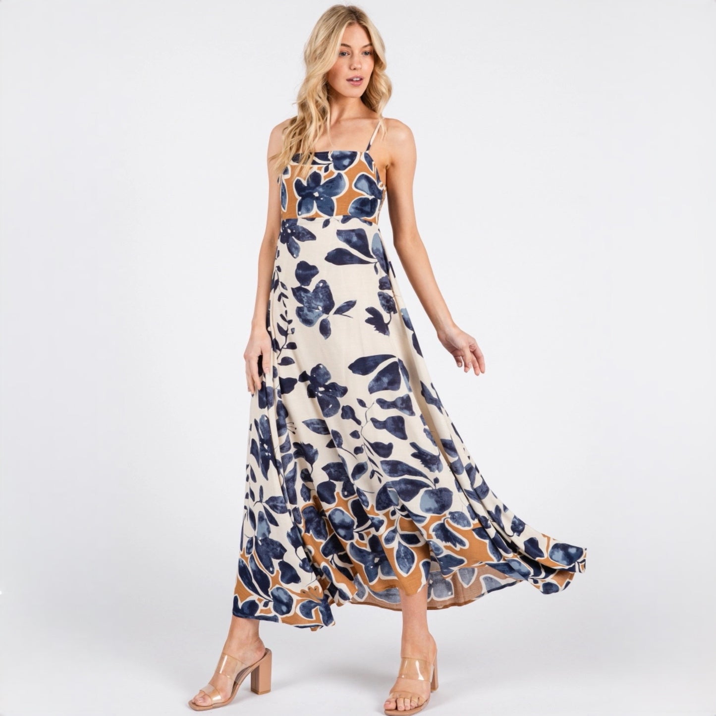 Floral Print Sleeveless Maxi Dress
