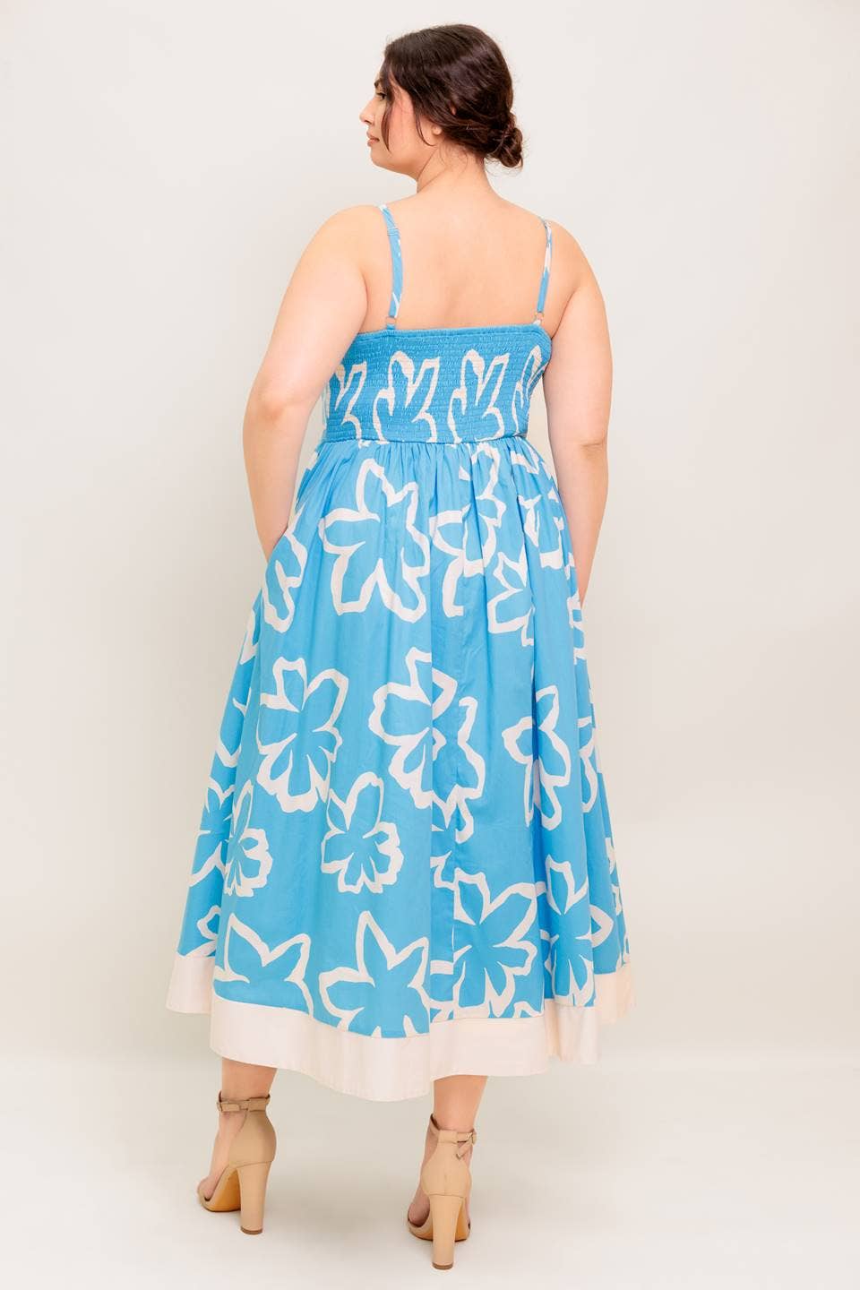 Blue and Ivory Printed Midi Dress